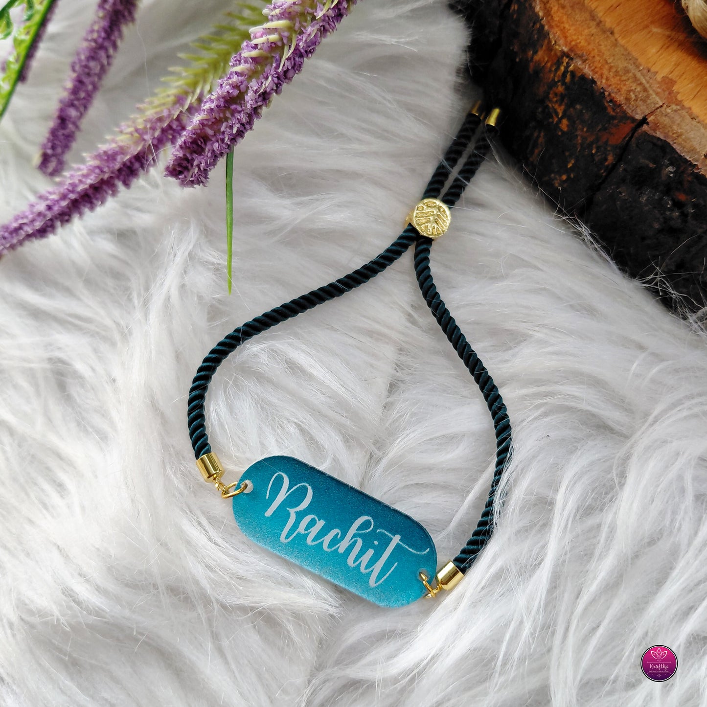 Personalized Acrylic Name Rakhi Premium Bracelet- Custom Name Brother Rakhi