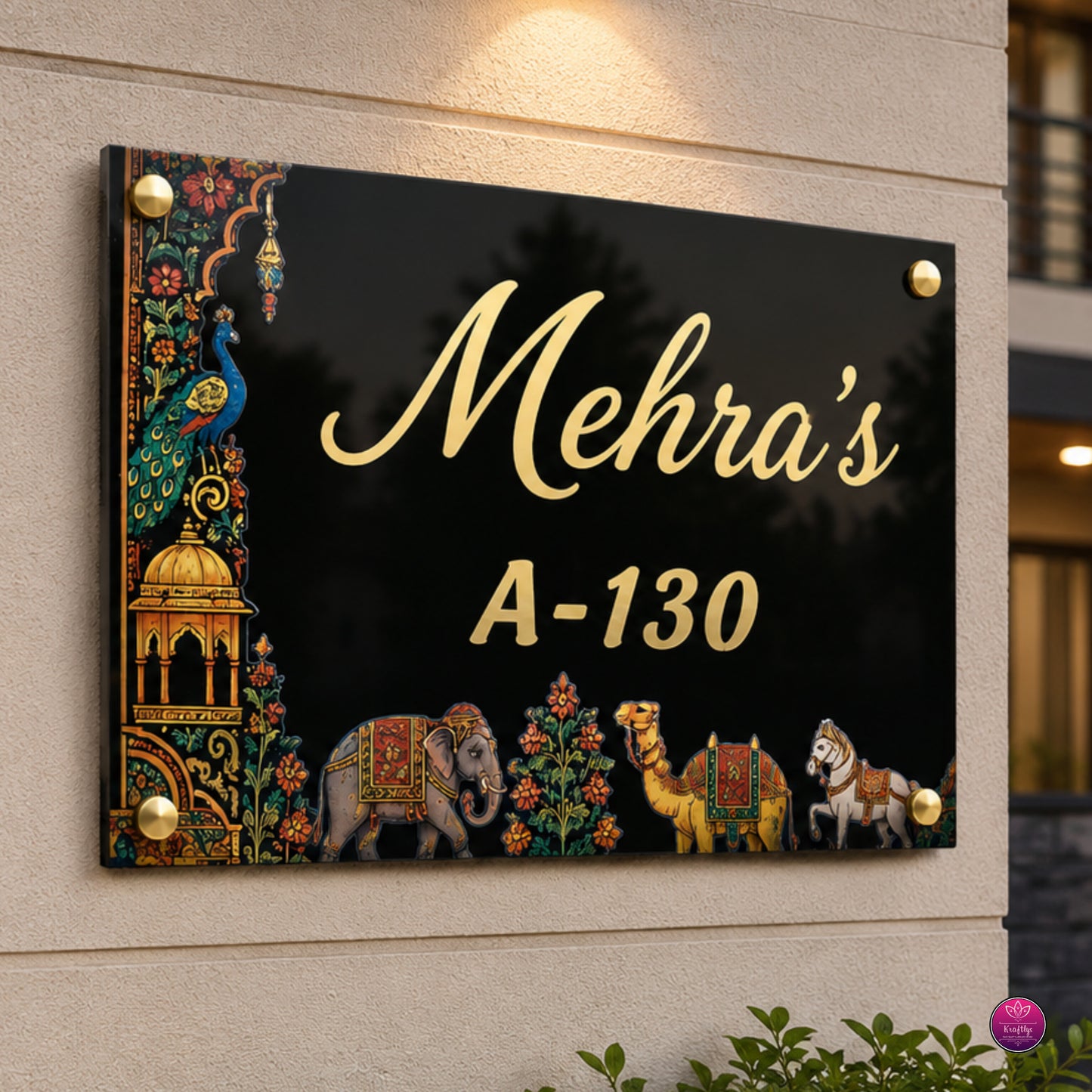 Custom Royal Rajasthani Acrylic Name Plate for Home | Personalized Nameplate