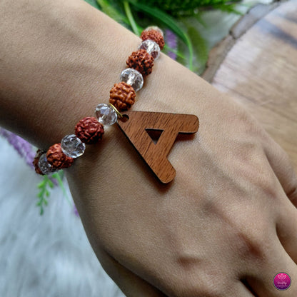Personalized Alphabet Charm Rudraksh Bracelet- Custom Initial Rakhi