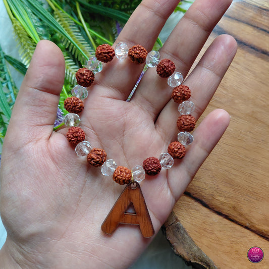 Personalized Alphabet Charm Rudraksh Bracelet- Custom Initial Rakhi