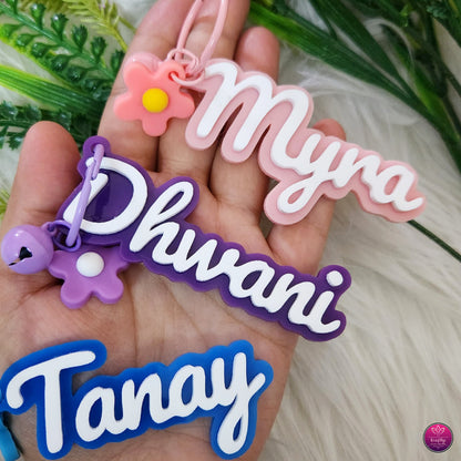 Personalized Floral Name Bag Charms for Kids