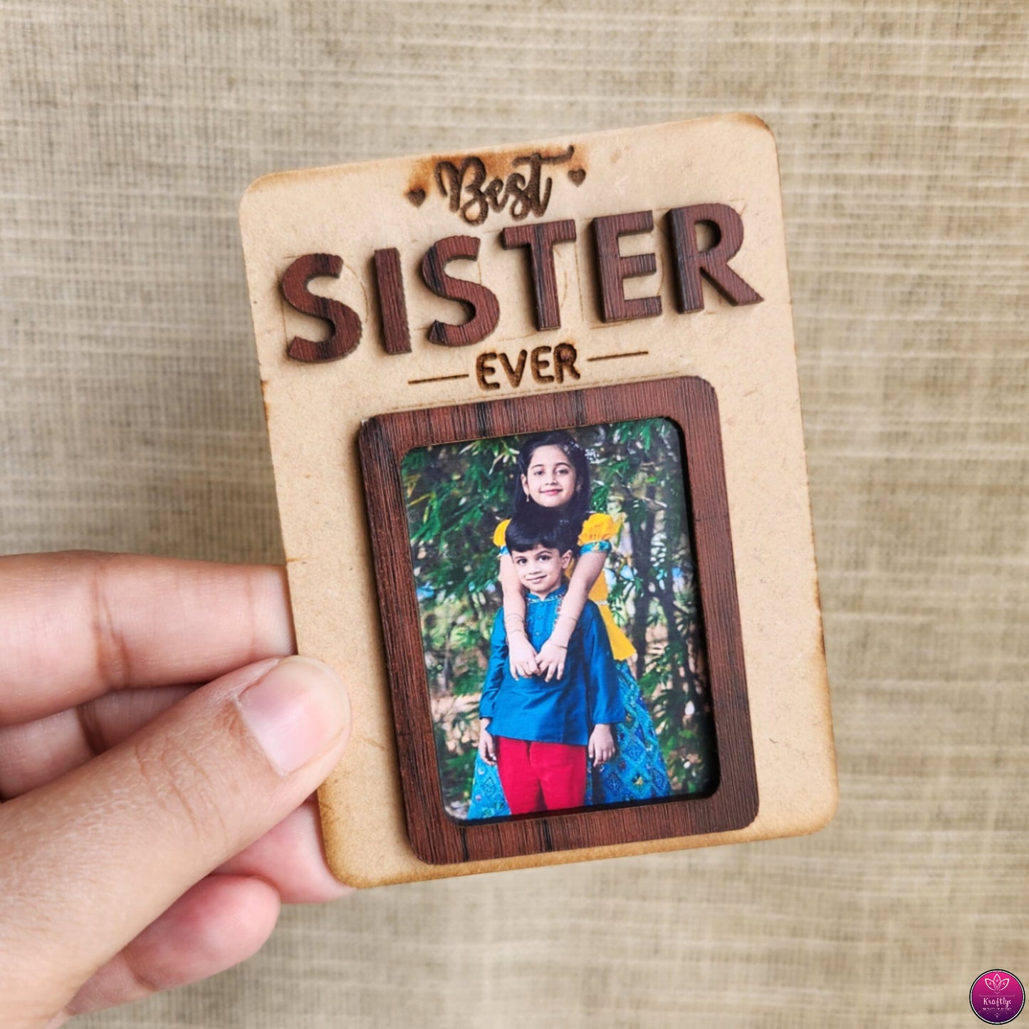 3D MDF Fridge Magnet - Brother & Sister Magnetic Photo Frame
