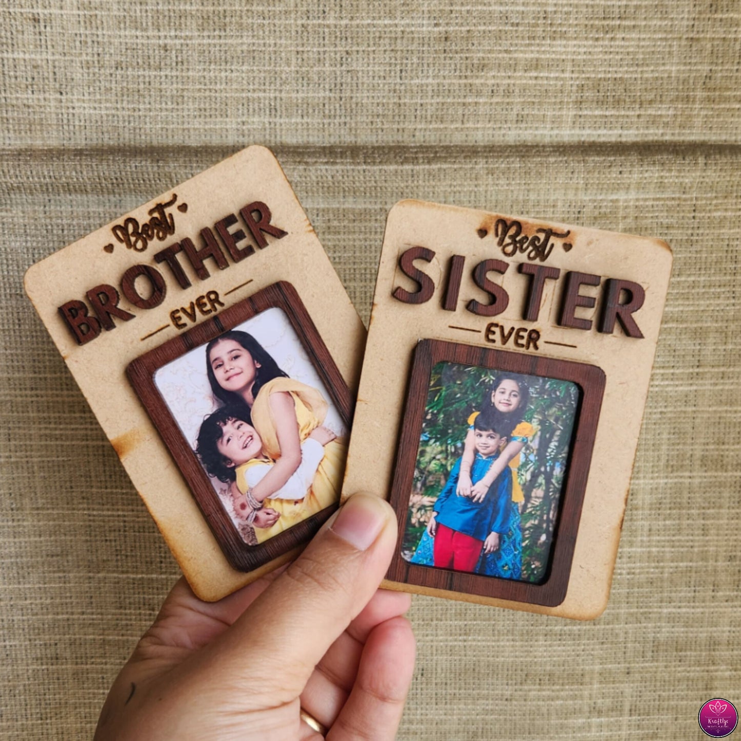 3D MDF Fridge Magnet - Brother & Sister Magnetic Photo Frame