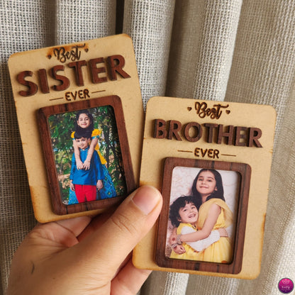 3D MDF Fridge Magnet - Brother & Sister Magnetic Photo Frame