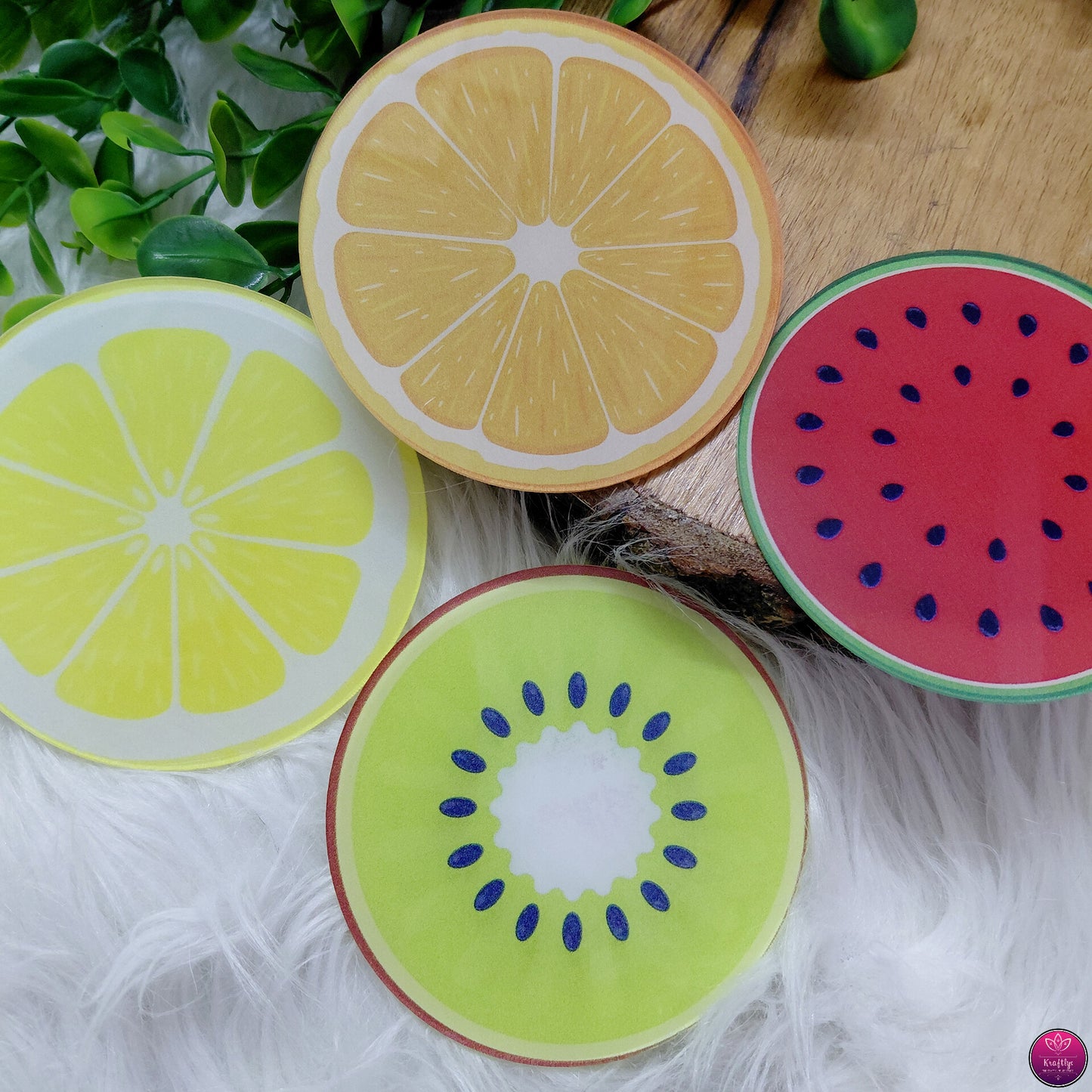 Fruit Acrylic Coasters - Set of 4 Vibrant Printed Round Coaster