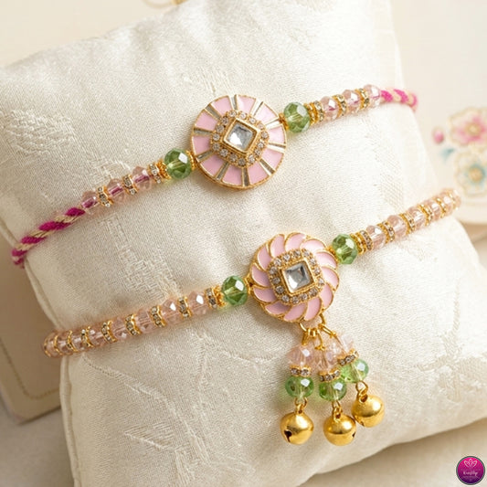 Premium Pastel Bhai Bhabhi Rakhi Bracelet Set