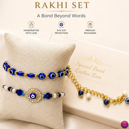 Premium Evil Eye Bhai Bhabhi Rakhi Bracelet Set