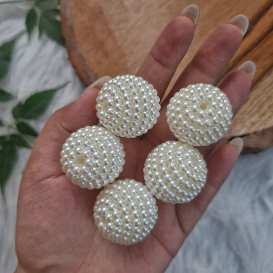 Set of white pearl sphere craft beads with textured surface, ideal for Diwali décor and DIY projects