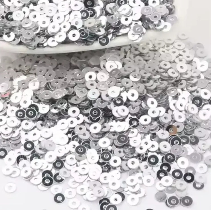 Silver Round Sequins Mix - 50 gms - Cute Shiny Sequin for Crafts Jewellery and fabrics