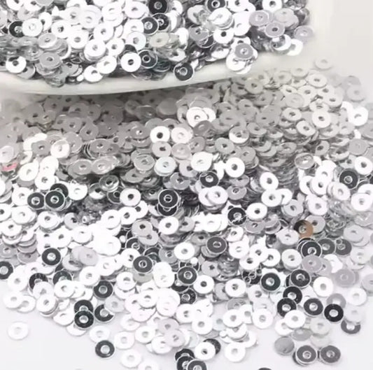 Silver Round Sequins Mix - 50 gms - Cute Shiny Sequin for Crafts Jewellery and fabrics