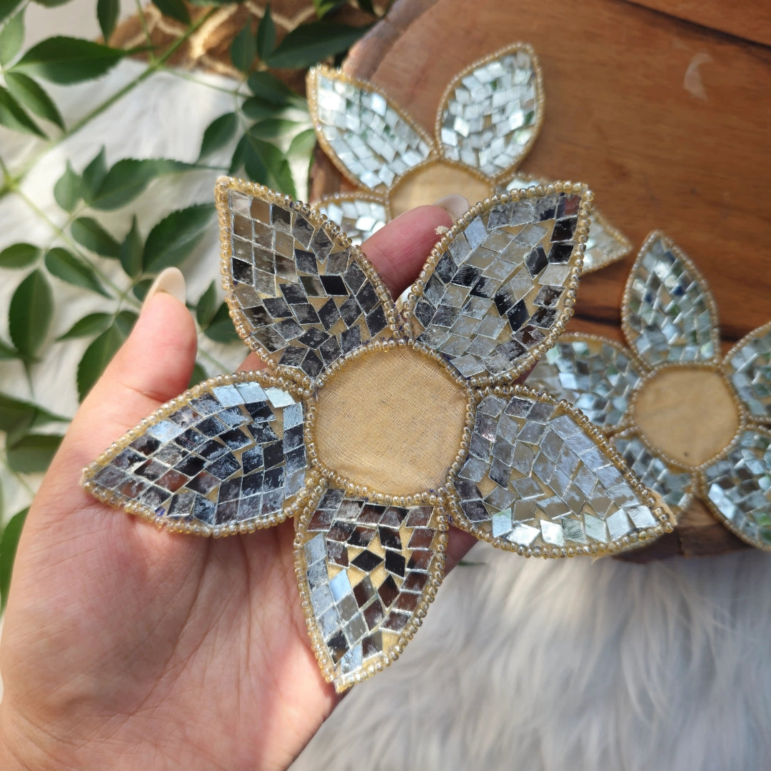 Flower Booti Patch 2pc - Handcrafted Floral Diwali Decorative T Light Holder
