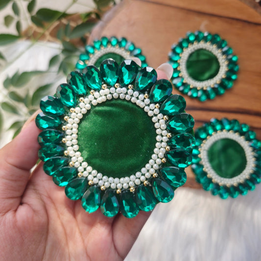 White Pearl Stone Buti Patches 2pc - Handcrafted Floral Crystal Diwali Decorative T Light Holder