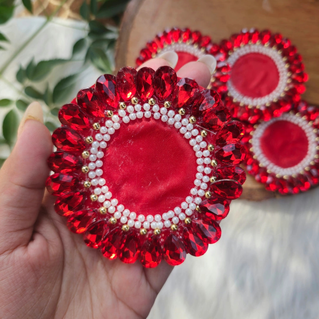 White Pearl Stone Buti Patches 2pc - Handcrafted Floral Crystal Diwali Decorative T Light Holder