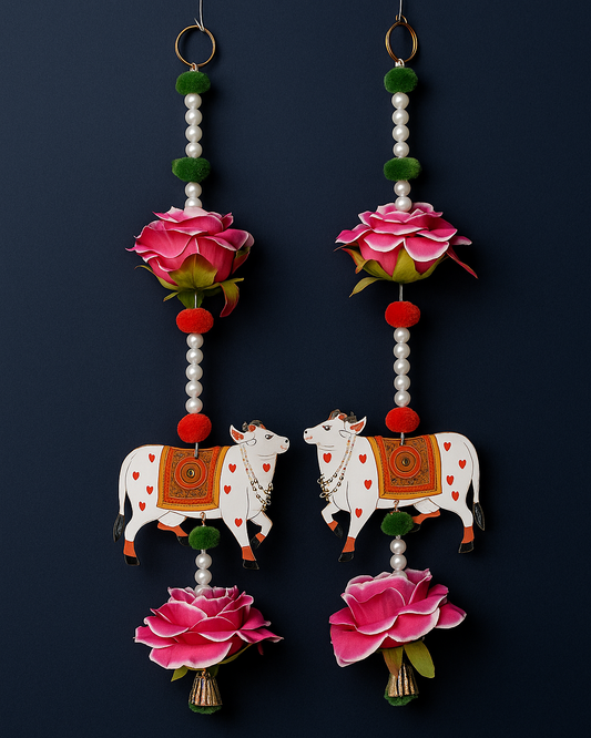 MDF Pichwai Cow Floral Shubh Laabh Handmade Decorative Latkan for Diwali – Door Hanging Toran for Festive Home Décor