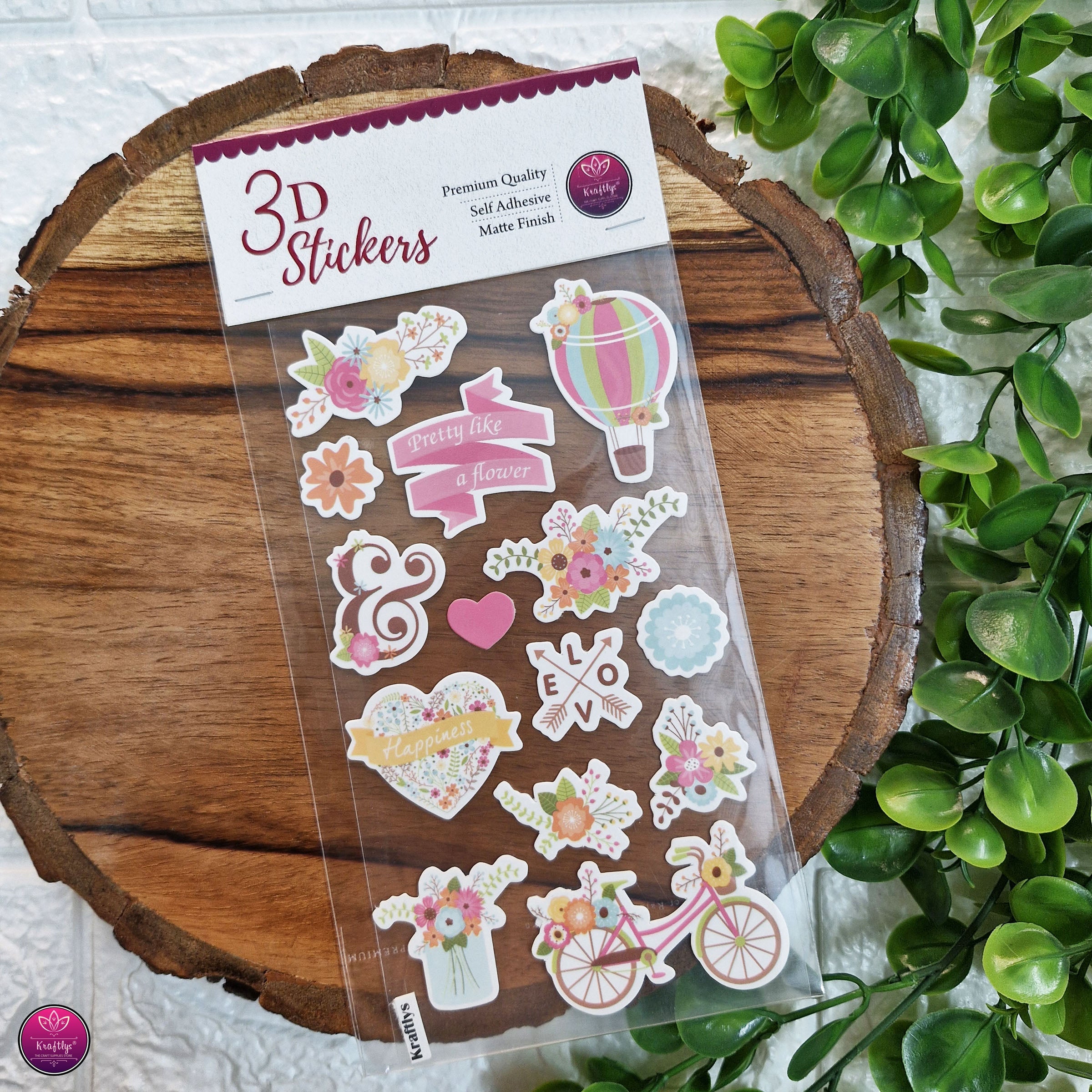 Pretty Background Sticker KRAFTLYS 3D Sticker – PRETTY | Floral & Love-Themed Matte Finish Self ...