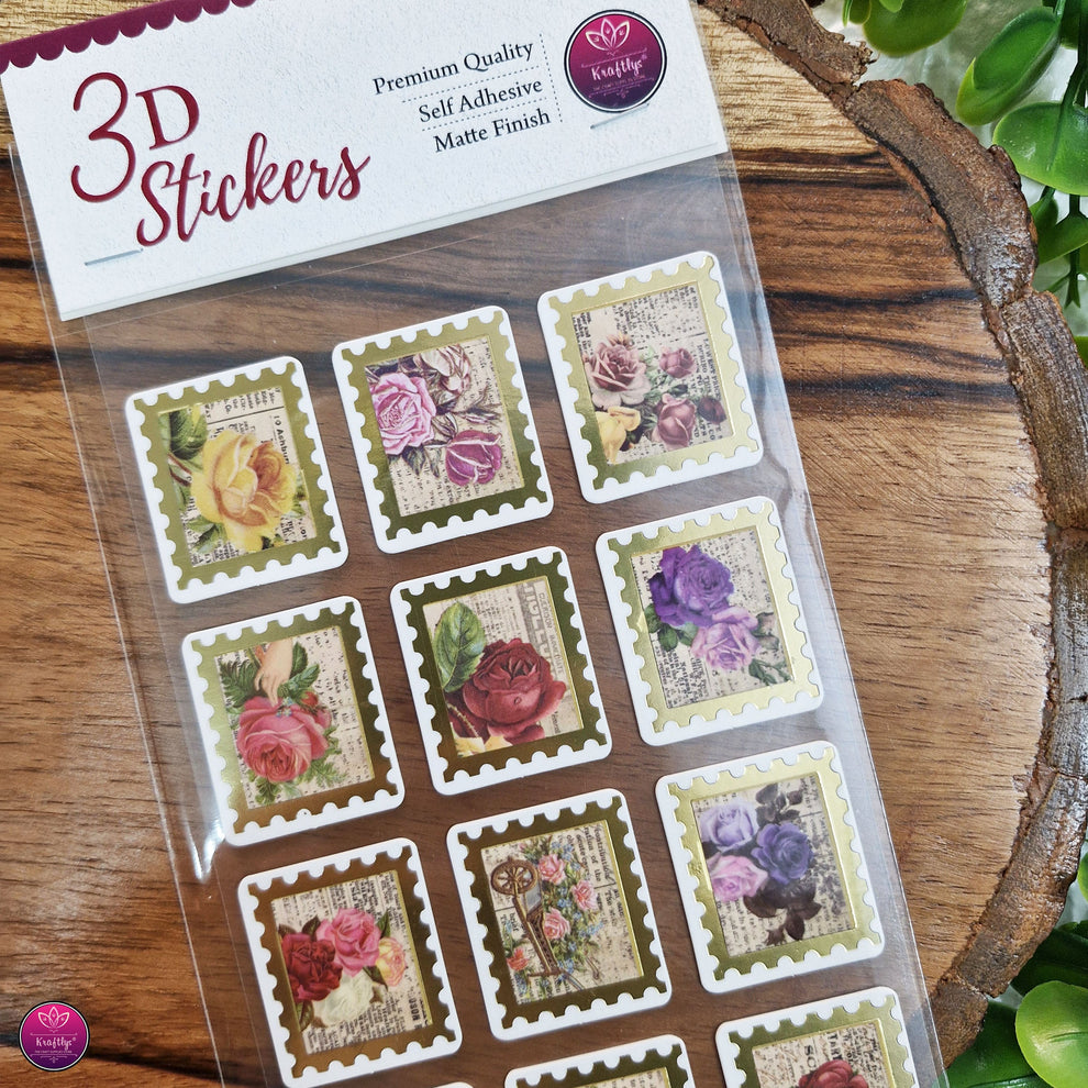 KRAFTLYS 3D Sticker – STAMPS | Vintage Floral Postage Stamp-Themed ...